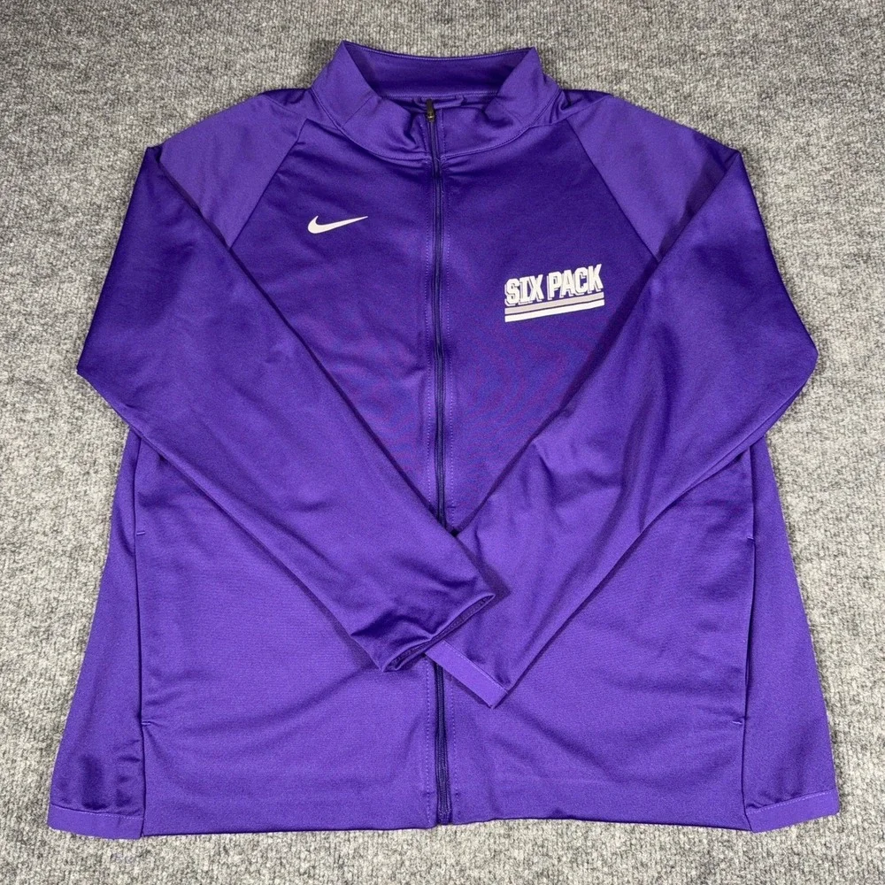 Nike Dri-FIT Mens Purple Full Zip Track Jacket Six Pack Graphic Large Mock Neck